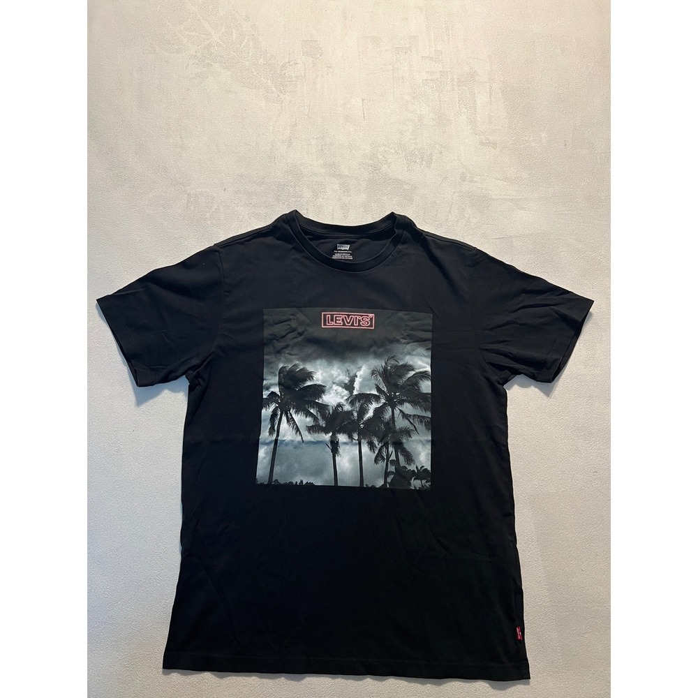 Levis Mens Black Palm Tree Graphic T-Shirt Short Sleeve Cotton Crewneck M 22491